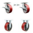 thumbnail image 1 of 6 Inch Kingpinless Red Poly on Steel Caster Set 2 Brake & Swivel Lock 2 Rigid, 1 of 2