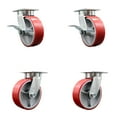 thumbnail image 1 of 6 Inch Kingpinless Red Poly on Steel Wheel Caster Set 4 Swivel Locks 2 Brakes, 1 of 2
