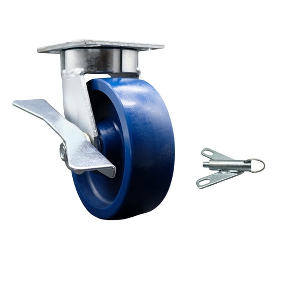 6 Inch Kingpinless Solid Poly Wheel Swivel Caster with Brake and Swivel Lock SCC