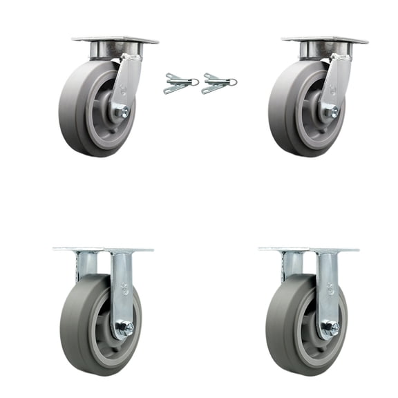 6 Inch Kingpinless Thermoplastic Rubber Wheel Caster Set 2 Swivel Locks 2 Rigid
