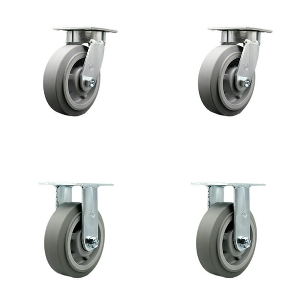 6 Inch Kingpinless Thermoplastic Rubber Wheel Swivel Caster Set 2 Swivel 2 Rigid