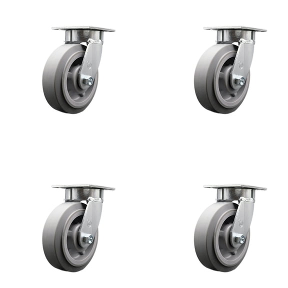 6 Inch Kingpinless Thermoplastic Rubber Wheel Swivel Caster Set with Swivel Lock