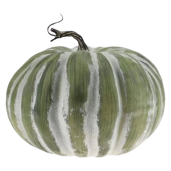 6 Inch Large Artificial Pumpkins, Realistic Faux Pumpkins with Natural Vine, Green Striped Faux Pumpkins, Halloween Pumpkins, Fall Autumn Harvest Thanksgiving Seasonal Holiday Decor,Green