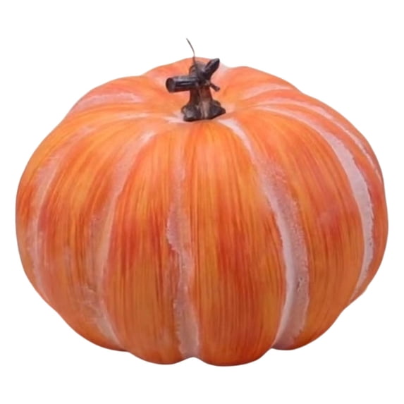 6 Inch Large Artificial Pumpkins, Realistic Faux Pumpkins with Natural Vine, Orange Striped Faux Pumpkins, Halloween Pumpkins, Fall Autumn Harvest Thanksgiving Seasonal Holiday Decor,Orange