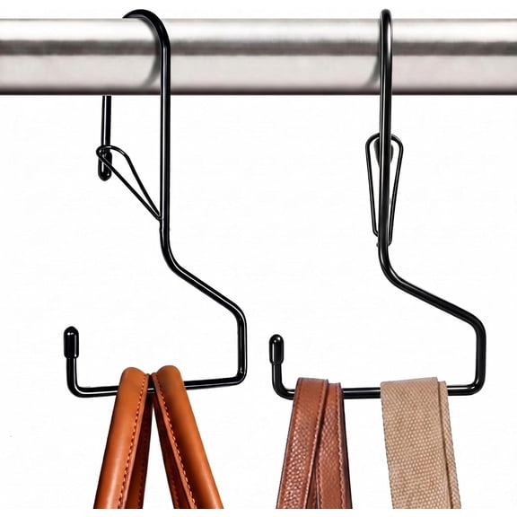 6 Inch Large Closet Rod Hooks with Safety Buckle, Unique Twist Design, Purse Hooks for Max 1.3 Inch Closet Rod. Hanging Clothes, Purse, Kitchen Utensils, Pots. (Black, 6 Pack)