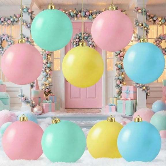 6 Inch Large Pastel Easter Egg Ball Ornaments, 8-Pack Shatterproof Plastic Giant Balls With Hanging String For Windows Walls And Porches, Pink Candy Color Glossy Finish