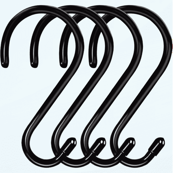 6 Inch Large S Hooks for Hanging Plants, Non Slip Black Vinyl Coated S Hook Heavy Duty, Metal Closet Rod Hanger Hooks for Hanging Plant Jeans Pot Pan Clothes Purse Towel Bags Scarfs- 4 Pack