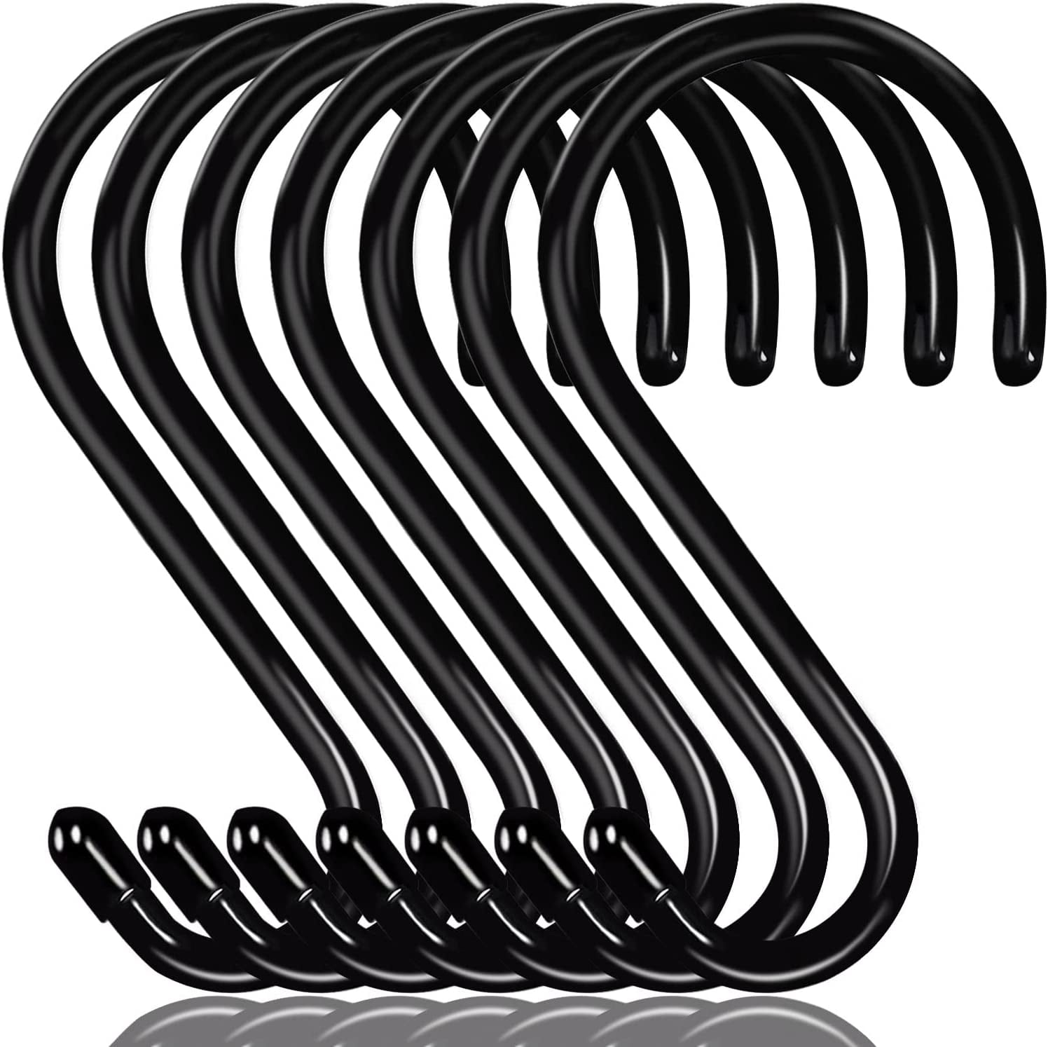 6 Inch Large S Hooks for Hanging Plants, Non Slip Vinyl Coated S Hooks  Heavy Duty, Metal Black Closet Hanger Hooks for Hanging Plant Jeans Pot Pan Clothes  Purses Towel Bags Scarfs