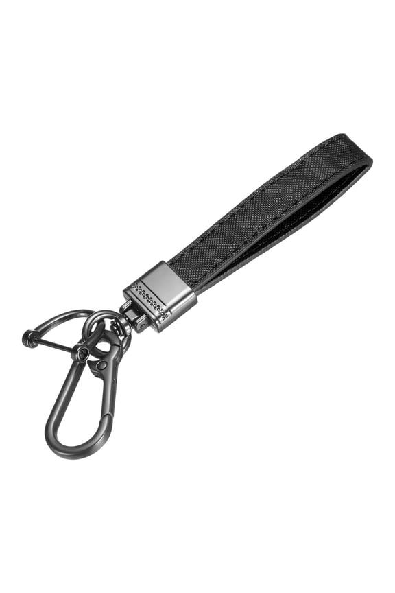 6 Inch Leather Keychain, Leather Key Fob Wristlet Car Key Chain Ring Clip with Anti-Lost D Ring Keychain Accessories Fit for Home Car, Black
