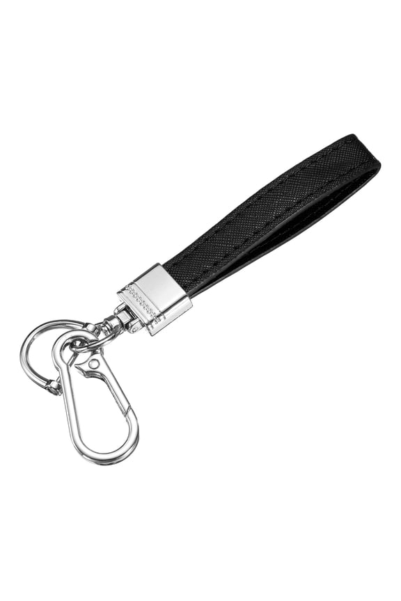 6 Inch Leather Keychain, Metal Leather Key Fob Wristlet Car Key Chain Ring Clip with Anti-Lost D Ring Keychain Accessories Fit for Home Car, Black
