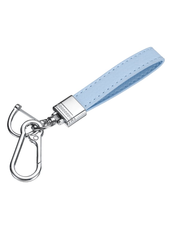 6 Inch Leather Keychain, Metal Leather Key Fob Wristlet Car Key Chain Ring Clip with Anti-Lost D Ring Keychain Accessories Fit for Home Car, Blue