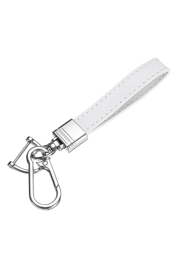6 Inch Leather Keychain, Metal Leather Key Fob Wristlet Car Key Chain Ring Clip with Anti-Lost D Ring Keychain Accessories Fit for Home Car, White