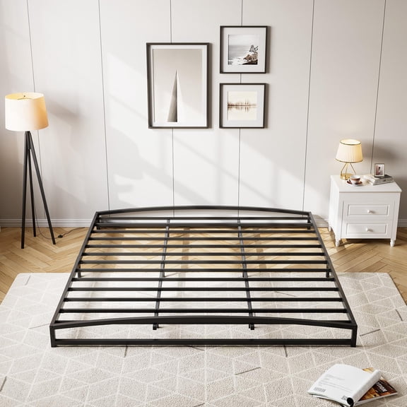 6 Inch Low Profile California King Metal Platform Bed Frame, Arch Design Heavy Duty Bed Base, Large Underbed Storage Noise Free Easy Assembly Furniture, Black