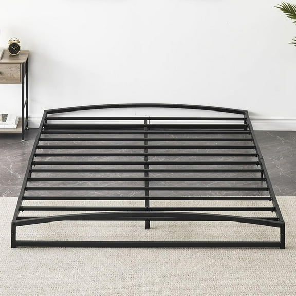 6-Inch Low Profile Queen Bed Frame, Heavy-Duty Metal Platform with Arch Design, 1000 lbs Capacity, No Box Spring Needed, Black