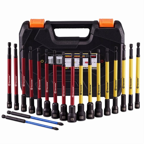 6 inch Magnetic Nut Driver Set for Impact Drill, 19 Pcs with Metric & SAE including PH1 & PH2, Extra Long Nut Driver Set, for Professional Car Repair