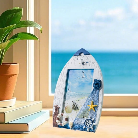 6-Inch Mediterranean Style Photo Frame Seagull Design Wooden Picture Frame for 4x6 Photos Desktop Bookshelf Display Wall Hanging Home Decor Gift