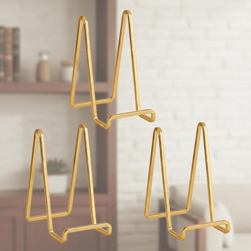 6-Inch Metal Plate Display Stands, Gold Iron Easel for Pictures, Photo Frames, Books, Decorative Plates and Plaques - Set of 3 Tabletop Holder Easels