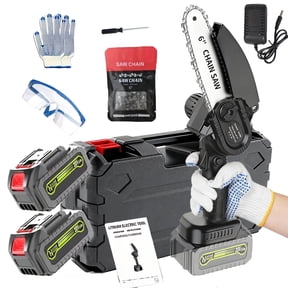 6 Inch Mini Cordless Chainsaw, Handheld Electric Chain Saw with 2 Batteries and 2 Chains for Tree Trimming and Wood Cutting