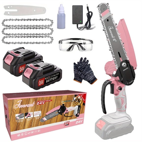 6 Inch Mini Cordless Chainsaw, Handheld Electric Chain Saw with 2 Batteries and 2 Chains for Tree Trimming and Wood Cutting