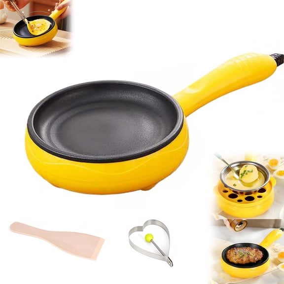 6 Inch Mini Electric Egg Skillet with Handle , Stainless Steel Nonstick Frying Pan for Eggs and Omelette, Compact & Portable, Ideal for Dorm, RV and Single Serve Cooking (Yellow)