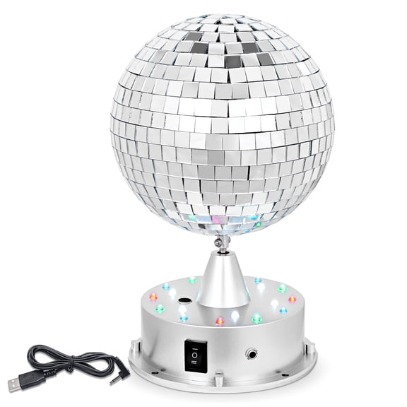 6 Inch Mirror Disco Ball w/ Base Rotating Motor Stage LED Lighting RGB DJ Party Club