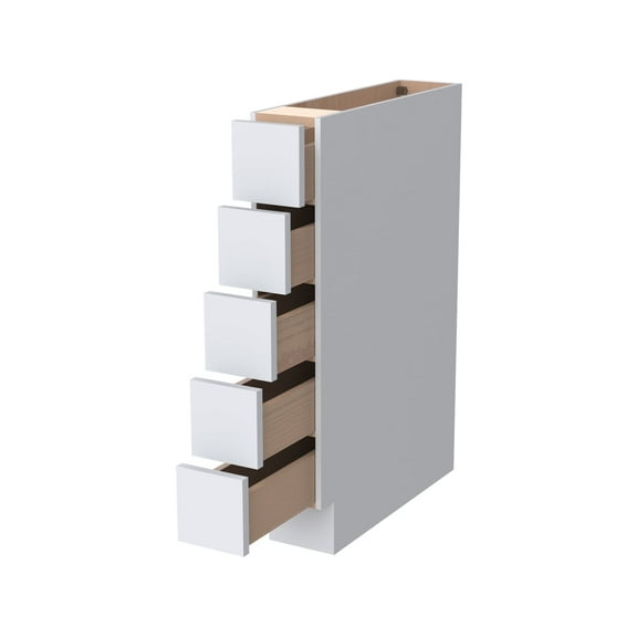 6 Inch Narrow Solid Wood 5-Drawer Assembled Kitchen Base Cabinet, Spice Organizer ,White H34.5 x D24