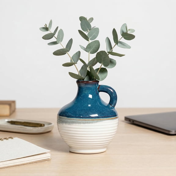 6 Inch Nautical Blue Ceramic Vase for Centerpieces and Home Decor