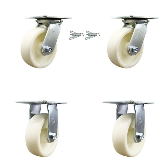 6 Inch Nylon Caster Set with Ball Bearing 2 Swivel Lock and 2 Rigid SCC