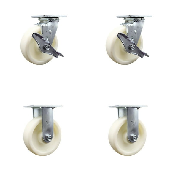 6 Inch Nylon Caster Set with Ball Bearings 2 Brakes 2 Rigid Service Caster