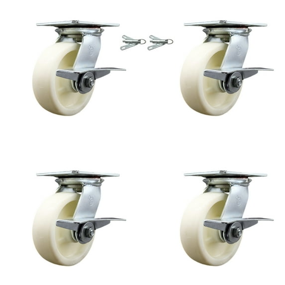 6 Inch Nylon Caster Set with Roller Bearing 4 Brake and 2 Swivel Lock SCC