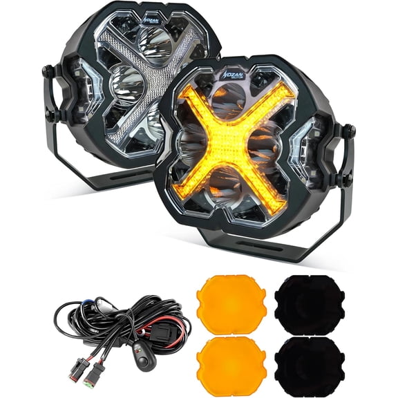 6 Inch Offroad LED Light Pods, Clear X-Style White/Amber DRL Side Shooter Light Bar for Truck Pickup Marine ATV UTV(Pair with Protective Covers)