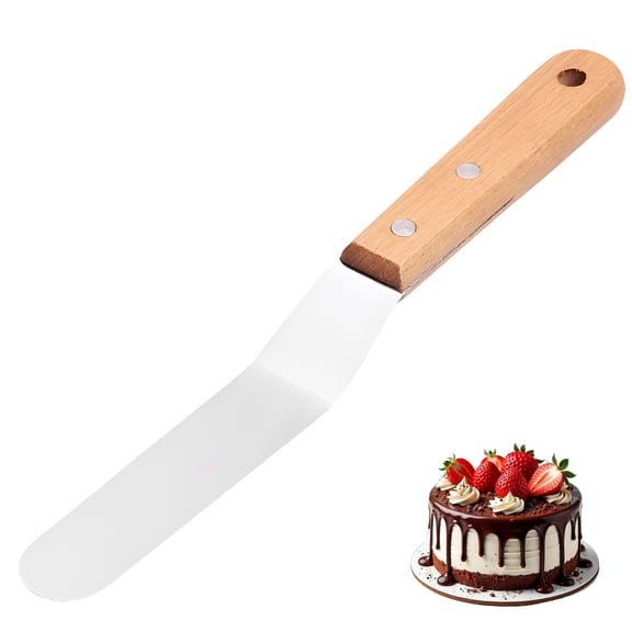 6 Inch Offset Icing Spatula with Wooden Handle, Stainless Steel Angled Spatula for Cake Decorating, Baking, Frosting and Spreading