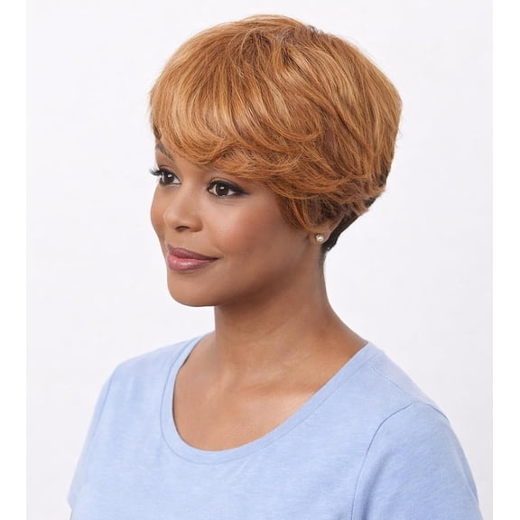 6 Inch Ombre Short Pixie Cut Wig for Women -Honey Blonde Layered Human Hair with Bangs Halloween Costume Wig for Party Straight Glueless Wig with Bangs