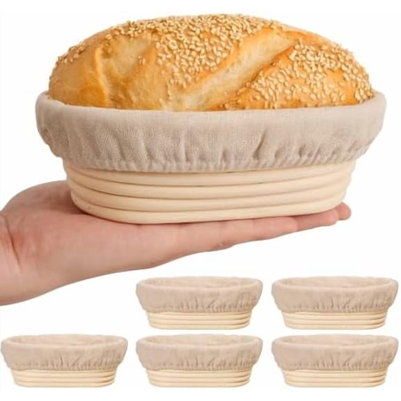 6 Inch Oval Banneton Bread Proofing Basket Set of 6, Mini Sourdough Bread Baking Supplies, Small Banneton Basket Proofing Baskets for Sourdough Bread Baking