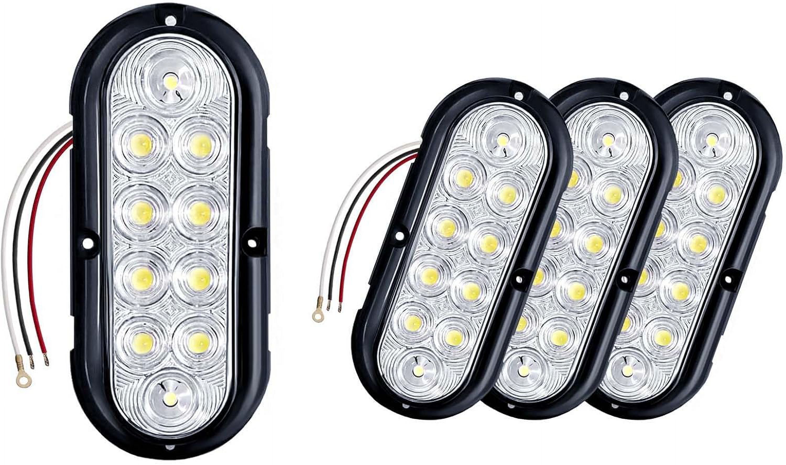 6 Inch Oval White LED Reverse Trailer Tail Lights Kit, 4PSC 10 LED