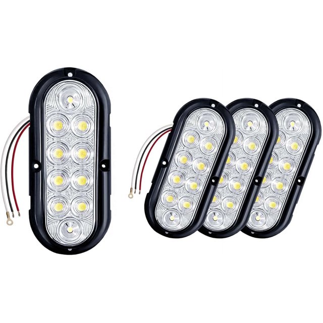 6 Inch Oval White LED Reverse Trailer Tail Lights Kit, 4PSC 10 LED