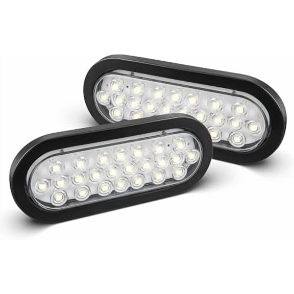 6 Inch Oval White LED Trailer Tail Lights with 24LEDs Super Bright Oval 6" Reverse/Backup Tail Lights with Flush Mount Grommets DOT SAE Certified for RV Truck, Bus, Trucks, 2PCS