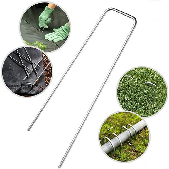 6 Inch, Pack Of 50, Galvanized Steel U-Shaped Ground Staples, Heavy Duty Anti-Rust Sod Pins For Securing Artificial Grass Landscape Fabric Fence Weed Barrier For Home Garden