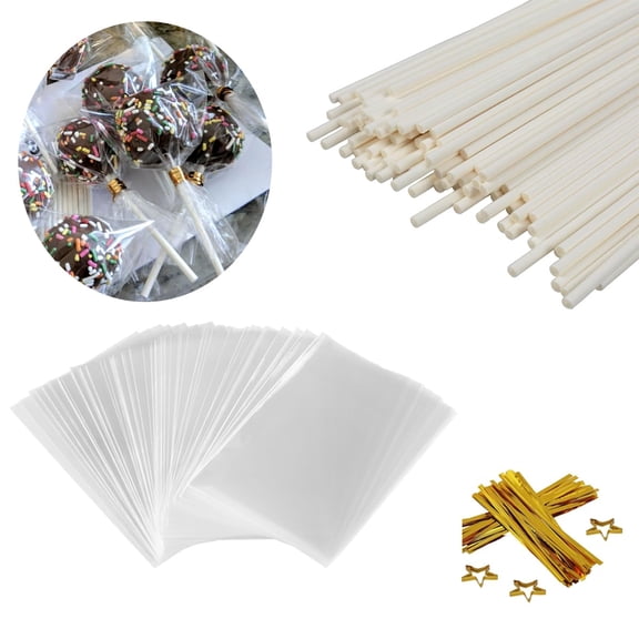 6 Inch Paper Lollipop Treat Sticks Kit with Bags and Twist Ties