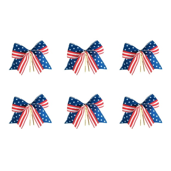 6 Inch Patriotic Bows 5.91x6.3in Red White Blue Fabric Wreath Decor for 4th of July Independence Day Door Wall Gift Wrapping (Multicolor)