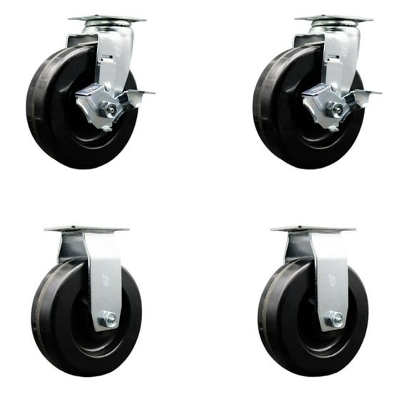 6 Inch Phenolic Caster Set with Ball Bearings 2 Brakes 2 Rigid SCC