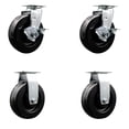 thumbnail image 1 of 6 Inch Phenolic Caster Set with Roller Bearings 2 Brakes 2 Rigid SCC, 1 of 2