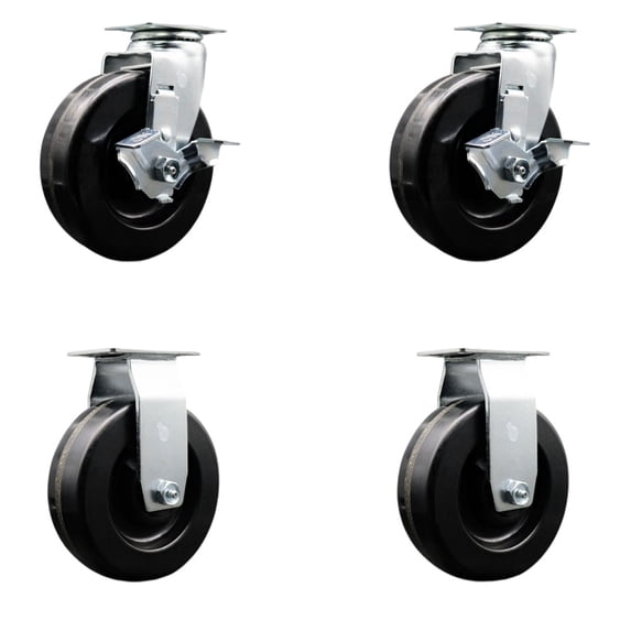 6 Inch Phenolic Caster Set with Roller Bearings 2 Brakes 2 Rigid SCC