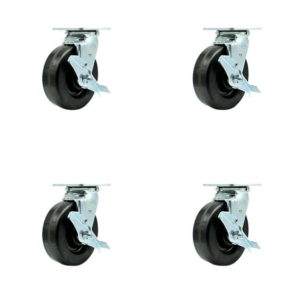 6 Inch Phenolic Caster Set with Roller Bearings and Brake/Swivel Lock SCC