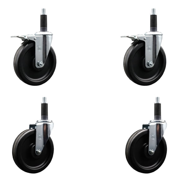 6 Inch Phenolic Swivel 1 Inch Expand Stem Caster Set 2 Total Lock Brakes