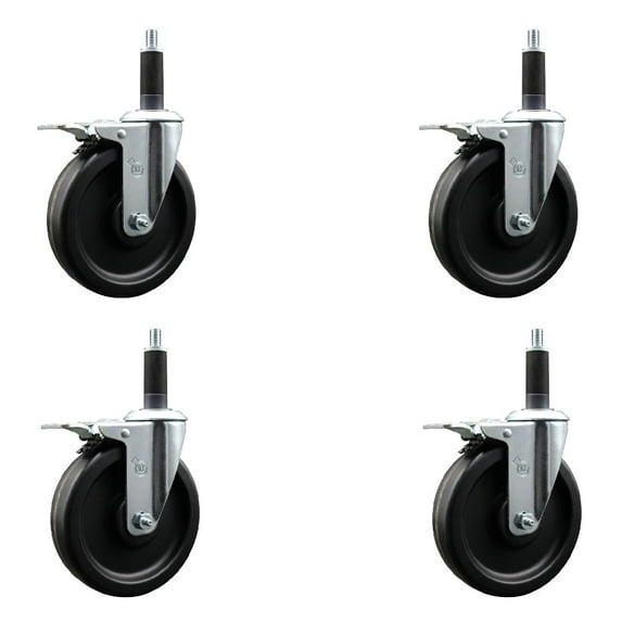 6 Inch Phenolic Swivel 1 Inch Expanding Stem Caster Set Total Lock Brake