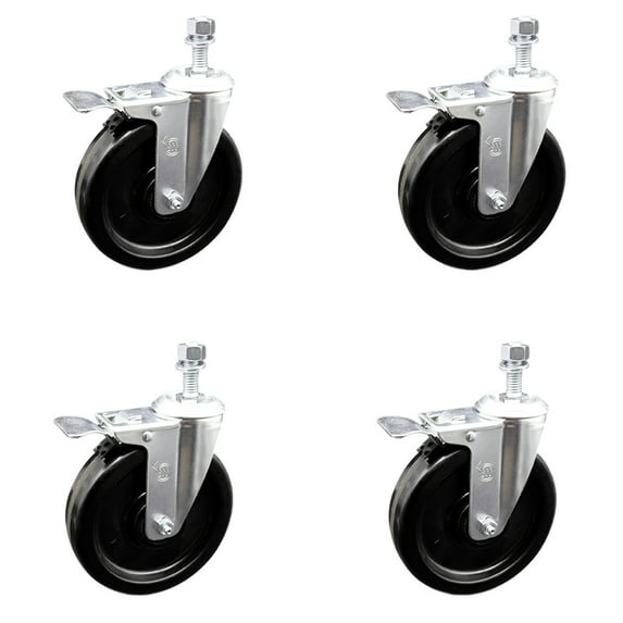6 Inch Phenolic Swivel 10mm Threaded Stem Caster Set with Total Lock Brake