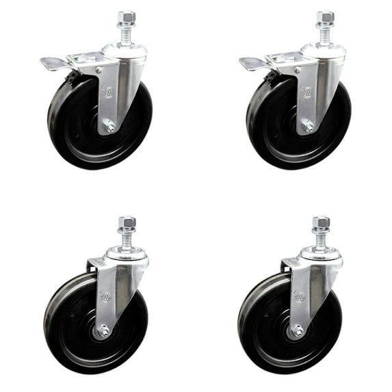 6 Inch Phenolic Swivel 12mm Threaded Stem Caster Set 2 Total Lock Brake SCC