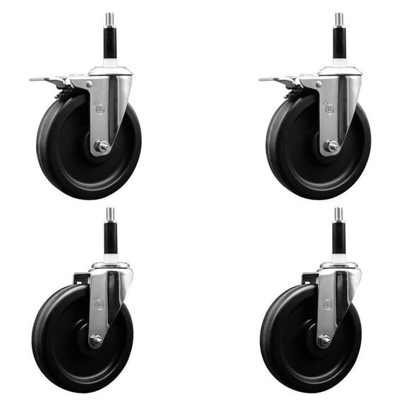 6 Inch Phenolic Swivel 7/8 Inch Expanding Stem Caster Set 2 Total Lock Brakes
