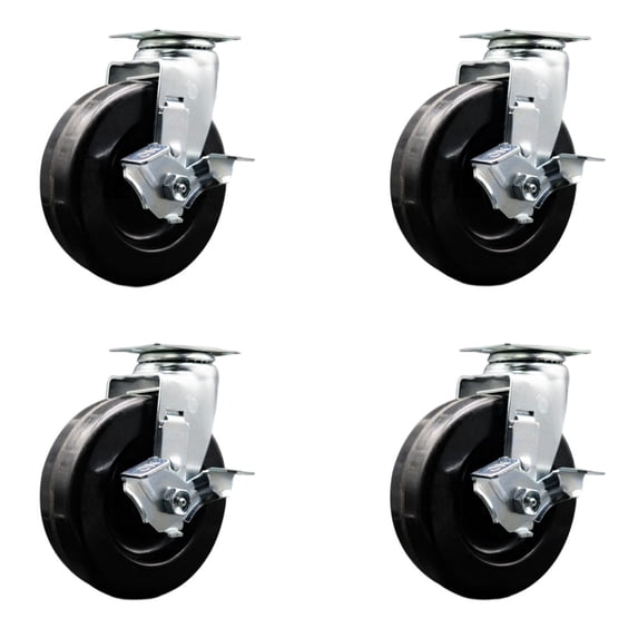 6 Inch Phenolic Swivel Caster Set with Roller Bearings and Brakes SCC